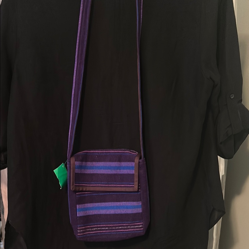 Purple Messenger Bag with Sporty Stripes